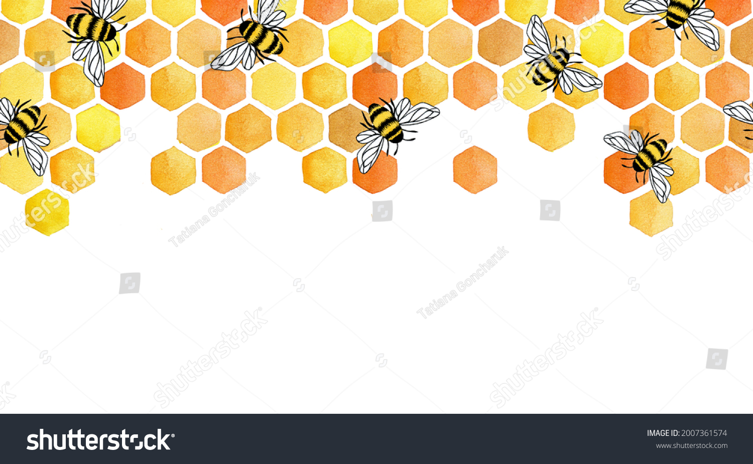 Seamless Border Frame Honeycomb Bees Cute Stock Illustration 2007361574 ...