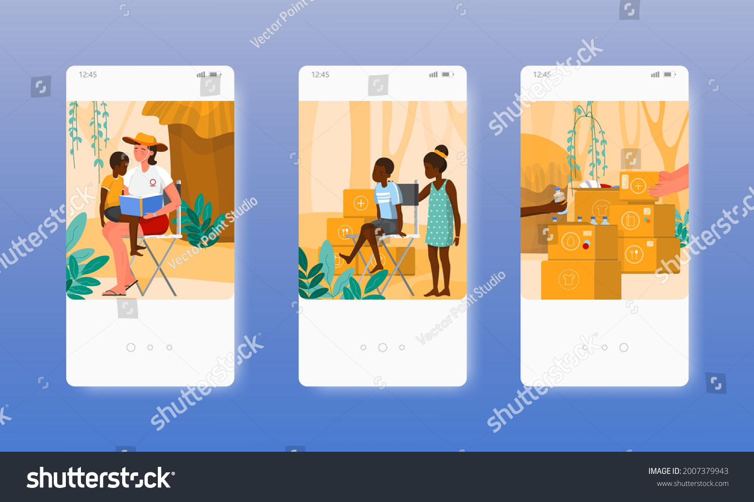 assistance-third-world-developing-countries-mobile-stock-vector