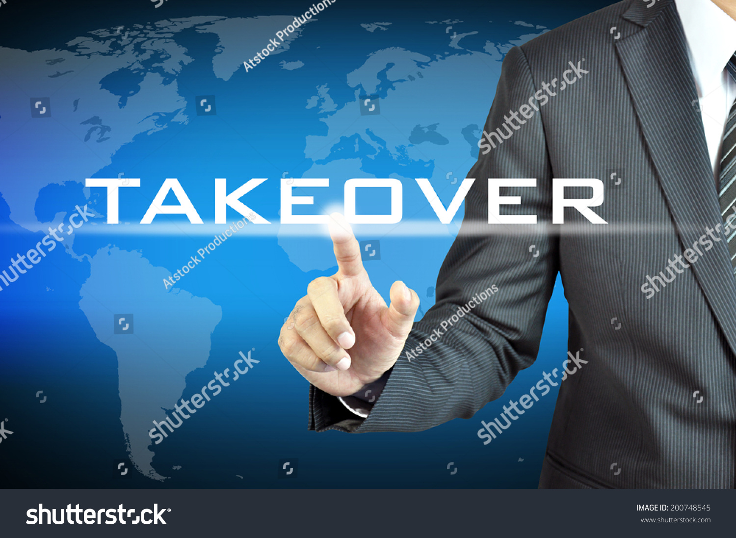 Businessman Hand Touching Takeover Word On Stock Photo 200748545