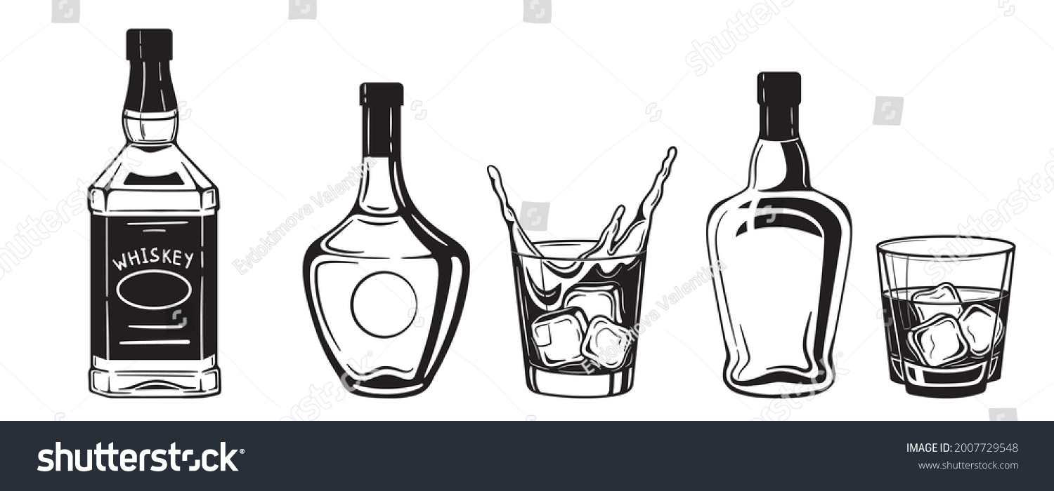 Alcohol Drinks Bottles Engraving Vector Set Stock Vector (Royalty Free ...