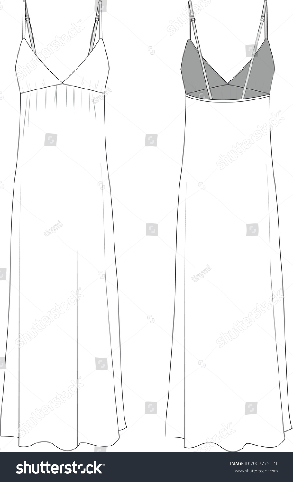 Long Night Dress Cad Technical Drawing Stock Vector (Royalty Free ...