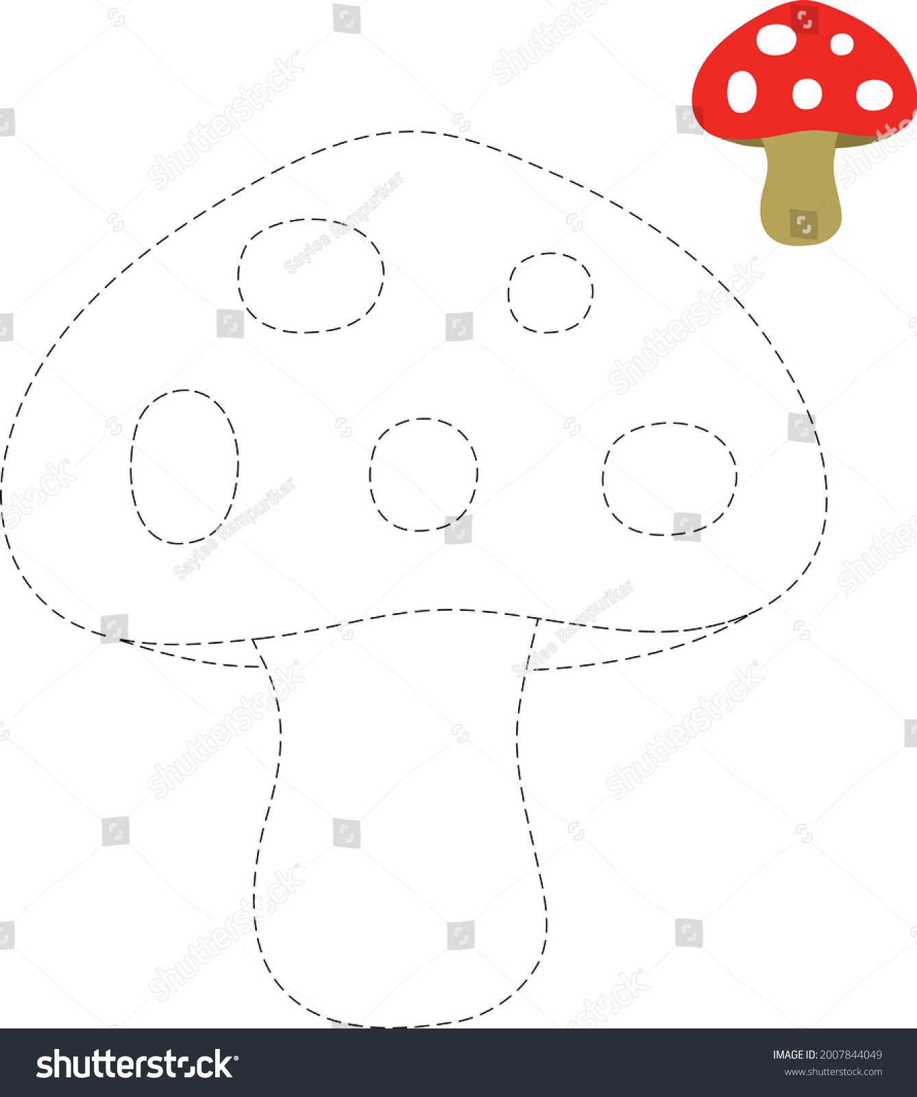 Mashroom Tracing Worksheet Kindergarten Activity Preschool Stock Vector ...