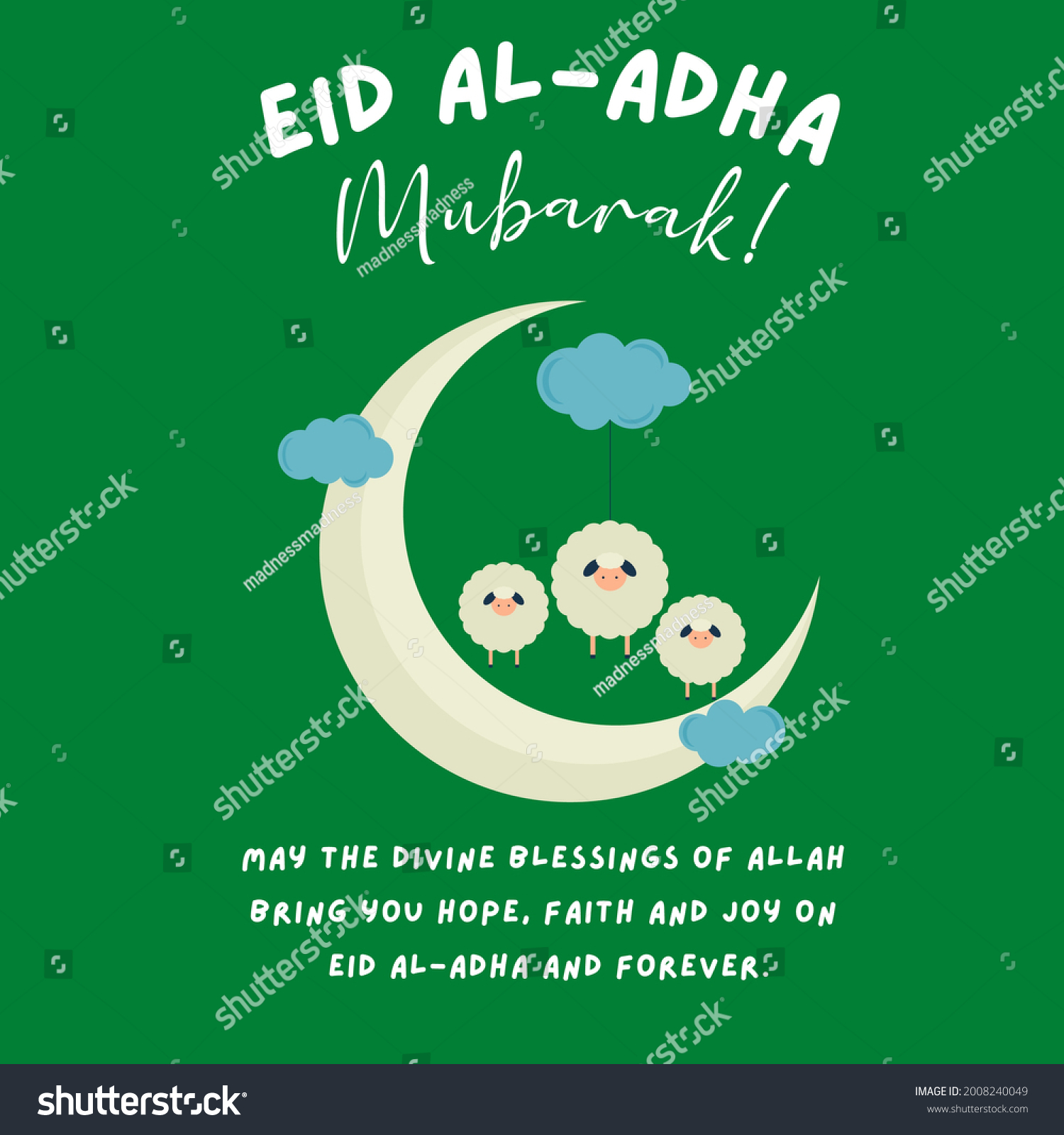 Happy Eid Mubarak Cute Greeting Card Stock Vector Royalty Free