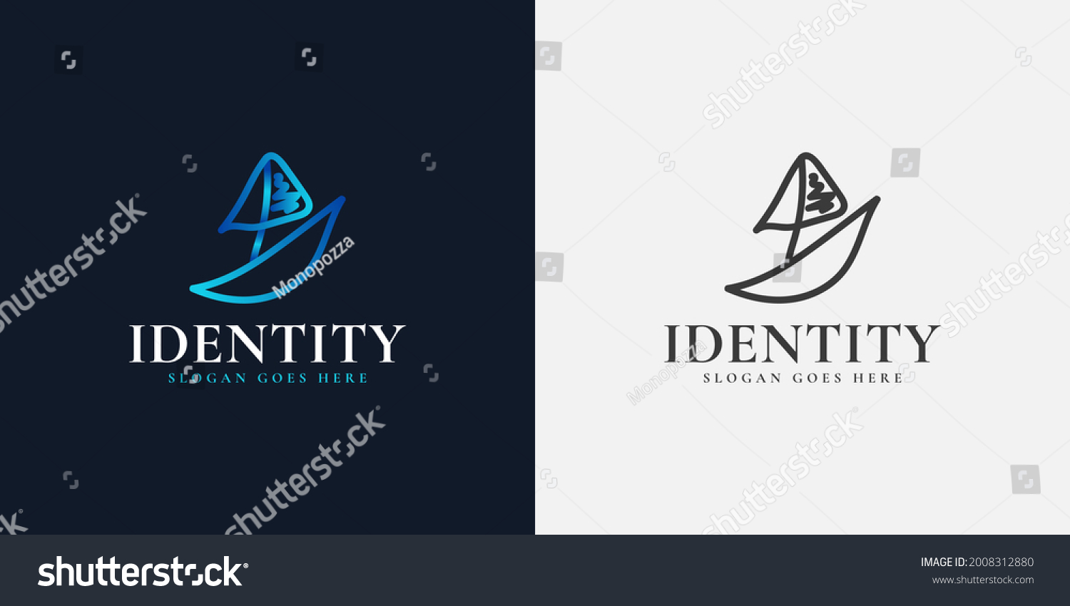 Blue Sailboat Logo Design Line Style Stock Vector (Royalty Free ...