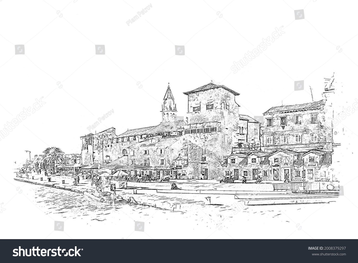 Old Town Trogir Croatia Ink Sketch Stock Illustration 2008379297 ...