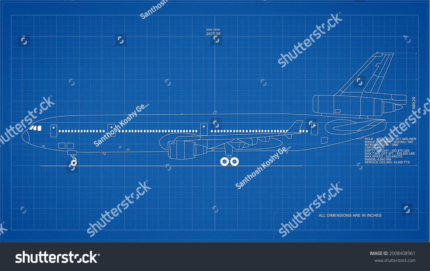 Aircraft Drawings Technical Blueprint General Stock Illustration ...