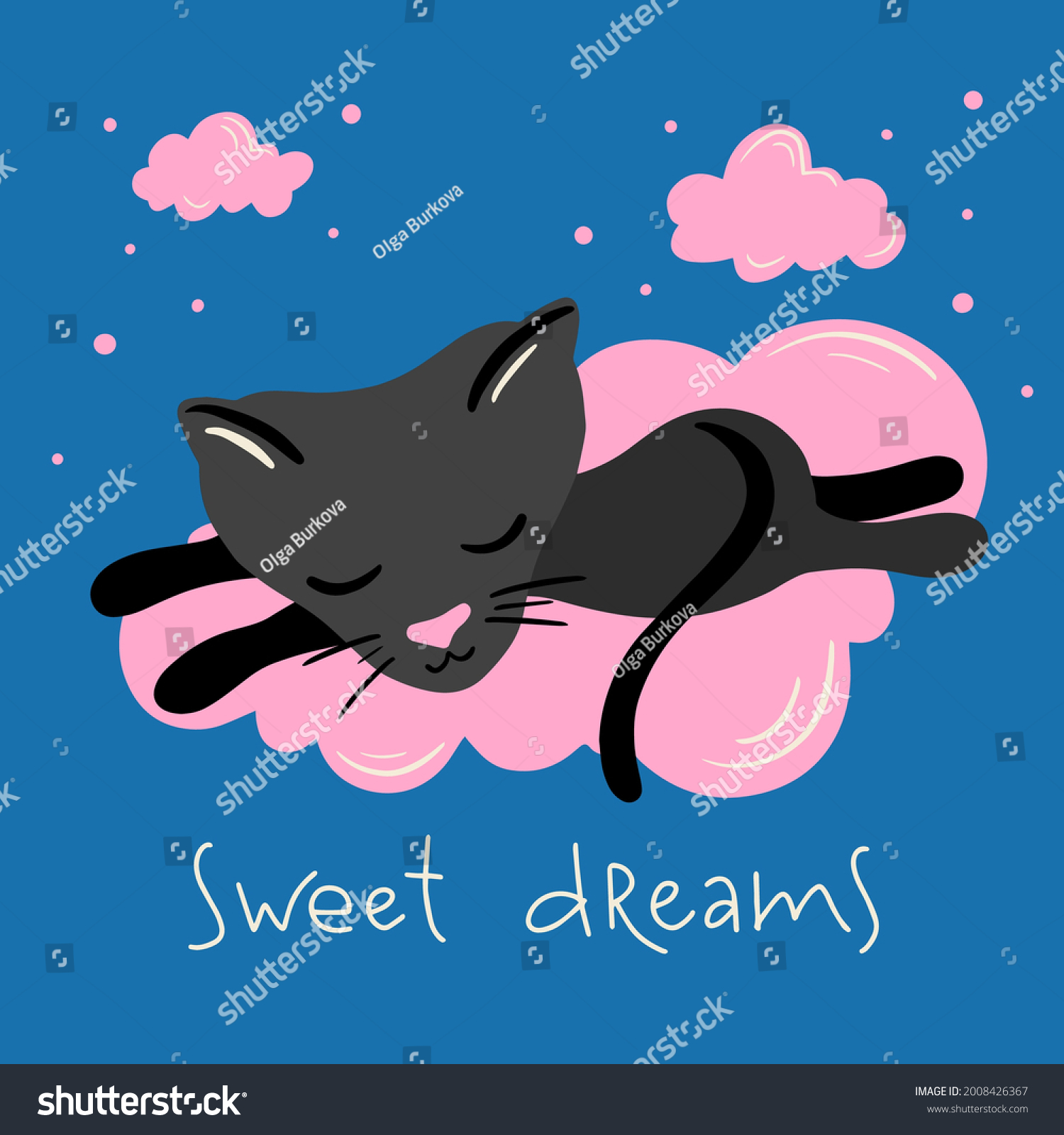 Vector Illustration Black Cat Sleeping On Stock Vector (Royalty Free ...
