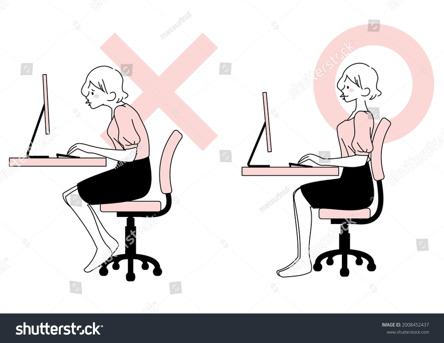 Illustration Set Good Bad Postures Working Stock Vector (Royalty Free ...