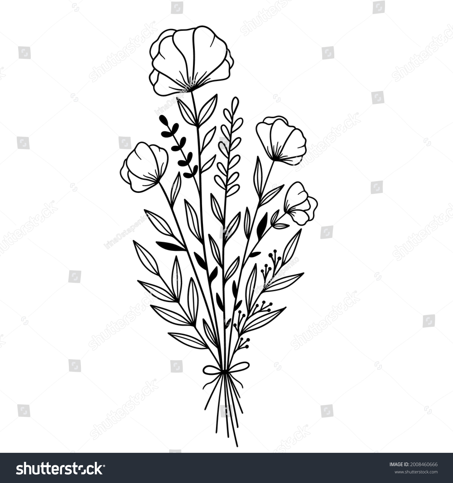 Floral Bouquet Outline Drawing Line Vector Stock Vector (Royalty Free ...