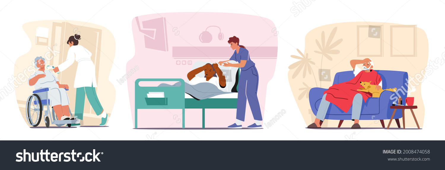 Set Elderly People Measuring Temperature During Stock Vector (Royalty ...