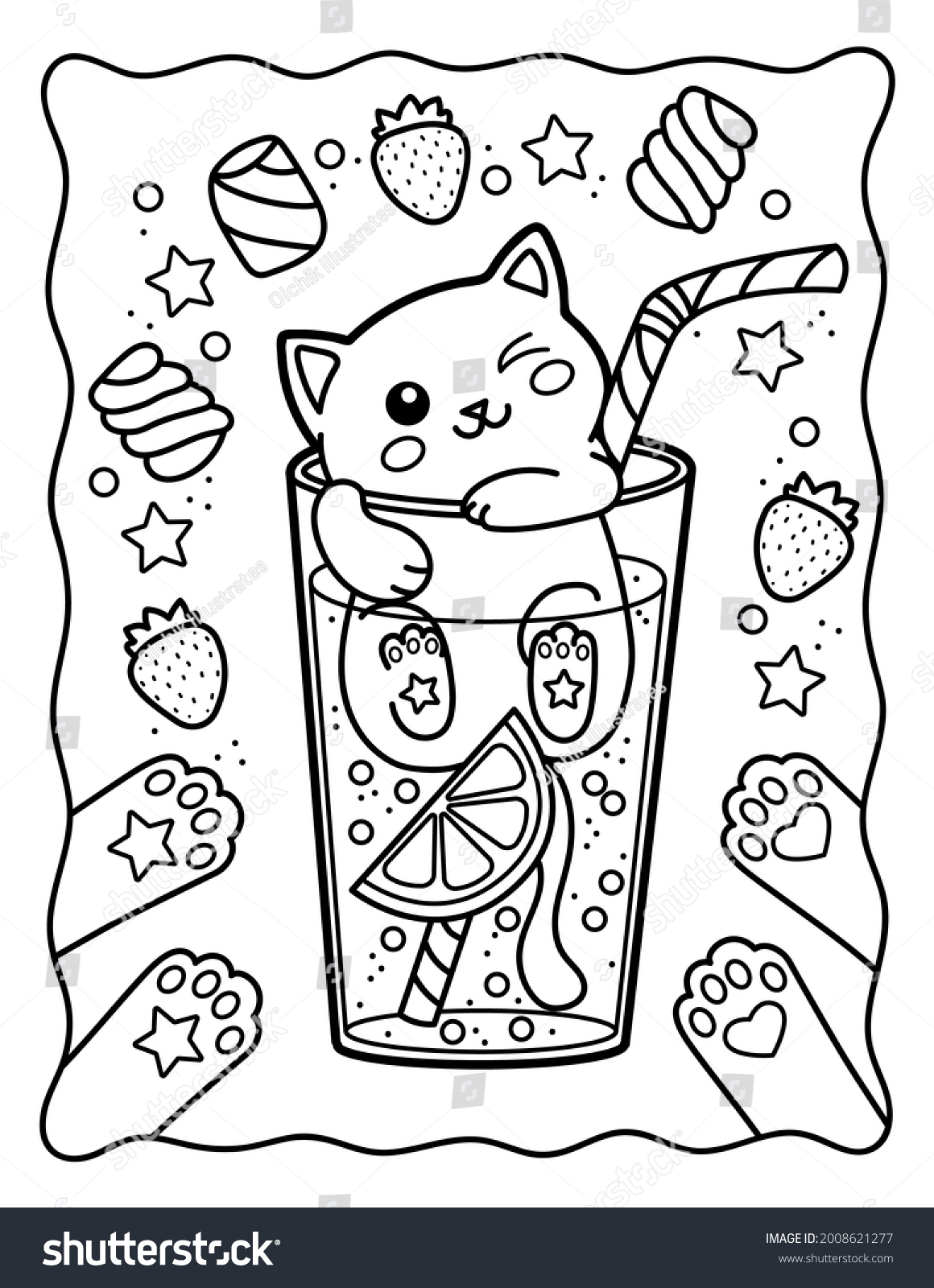 Kawaii Coloring Page Cats Creative Fabrica