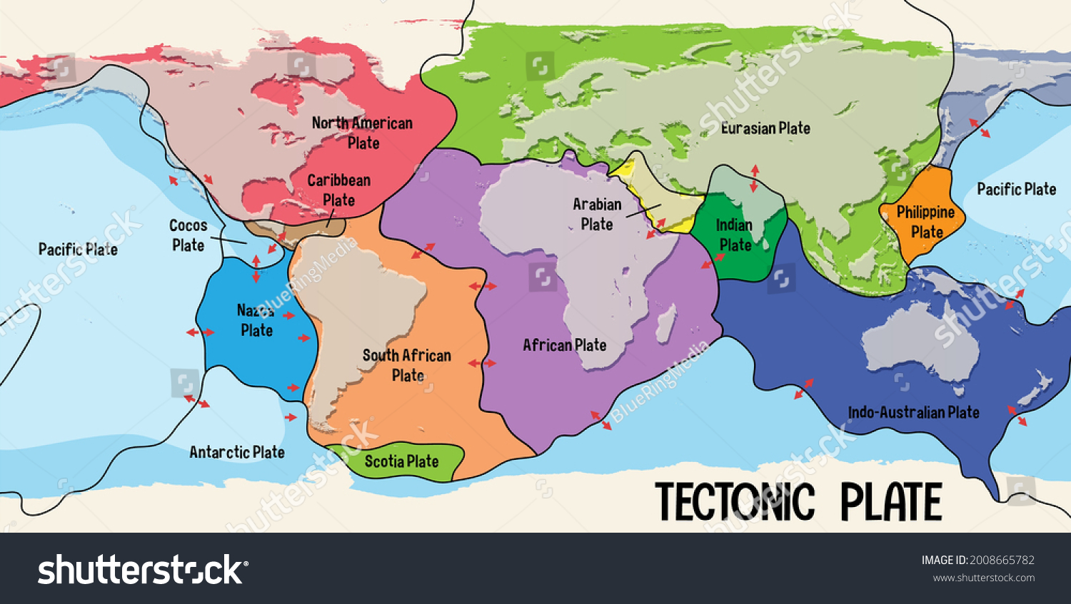 World Map Showing Tectonic Plates Boundaries Stock Vector Royalty Free Stock Vector World Map Showing Tectonic Plates Boundaries Illustration 2008665782