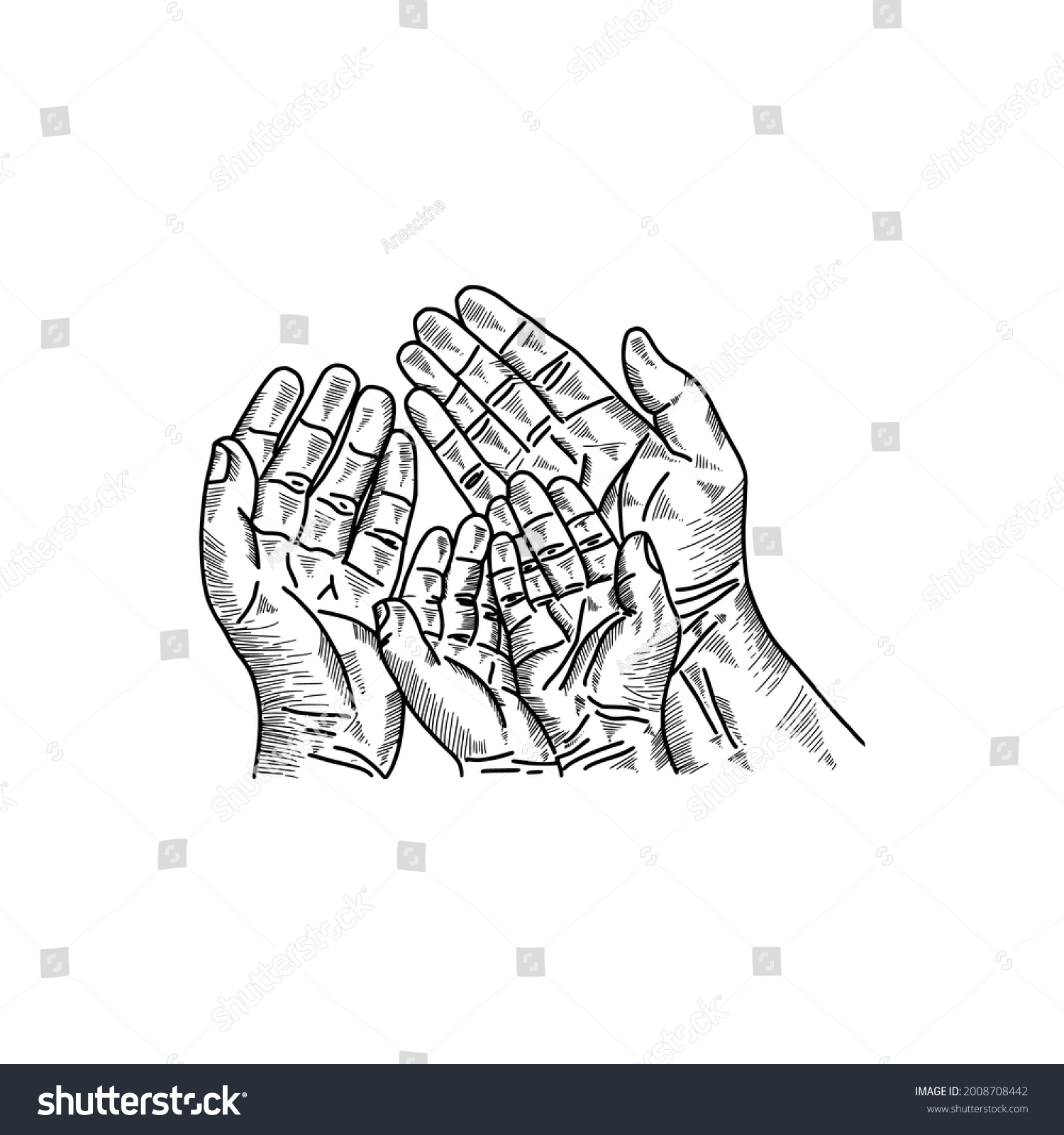 Hand Drawn Praying Hands Vector Illustration Stock Vector (Royalty Free ...