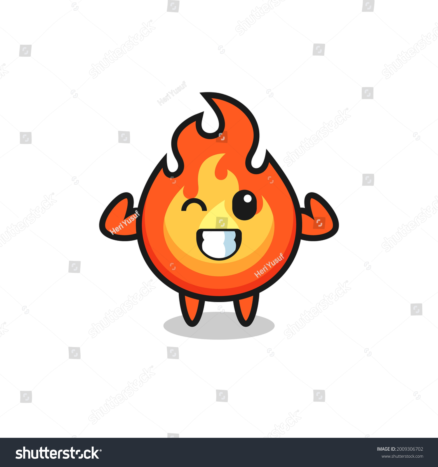 Muscular Fire Character Posing Showing His Stock Vector (Royalty Free ...