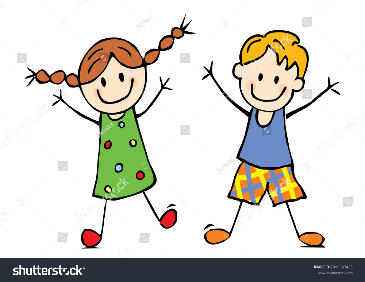 Two Happy Children Little Girl Boy Stock Vector (Royalty Free ...