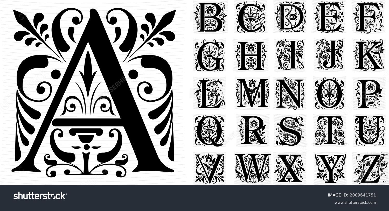 Medieval Capital Letters Floral Ornament Stock Vector (Royalty Free ...