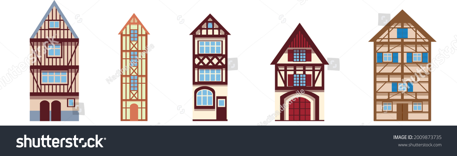 Collection Old German French Houses Illustration Stock Vector (Royalty ...