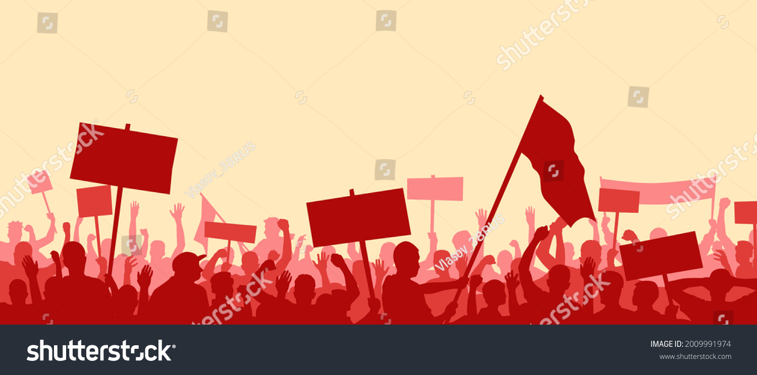 Crowd People Raised Hands Flags Political Stock Vector (Royalty Free ...