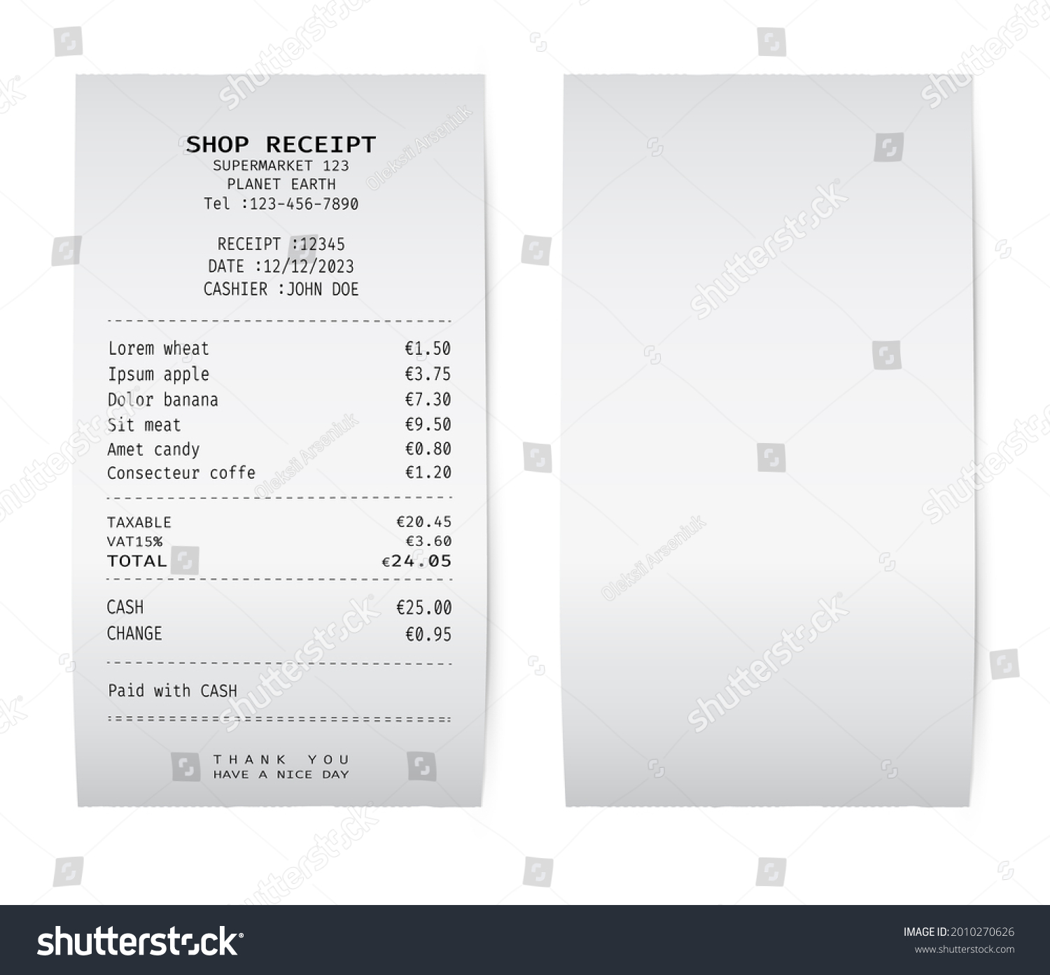 Template White Paper Receipt Blank Check Stock Illustration 2010270626 ...