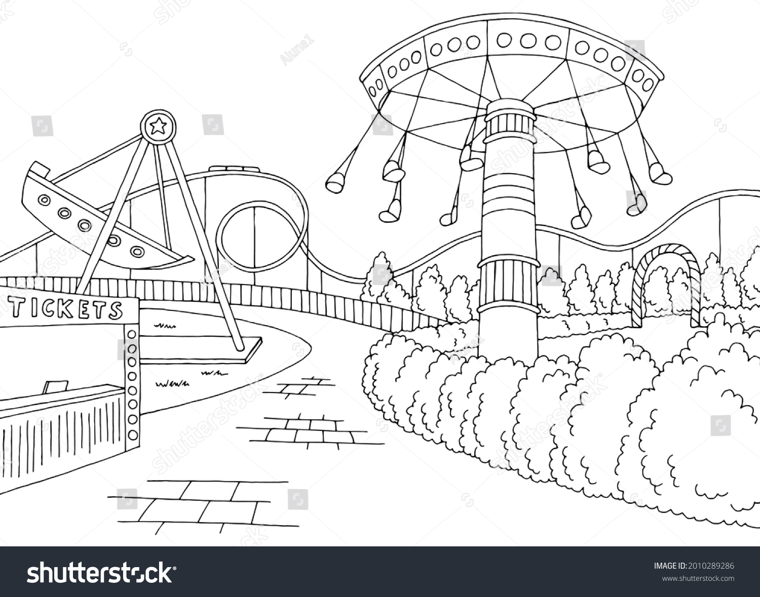 Amusement Park Landscape Graphic Black White Stock Vector (Royalty Free ...