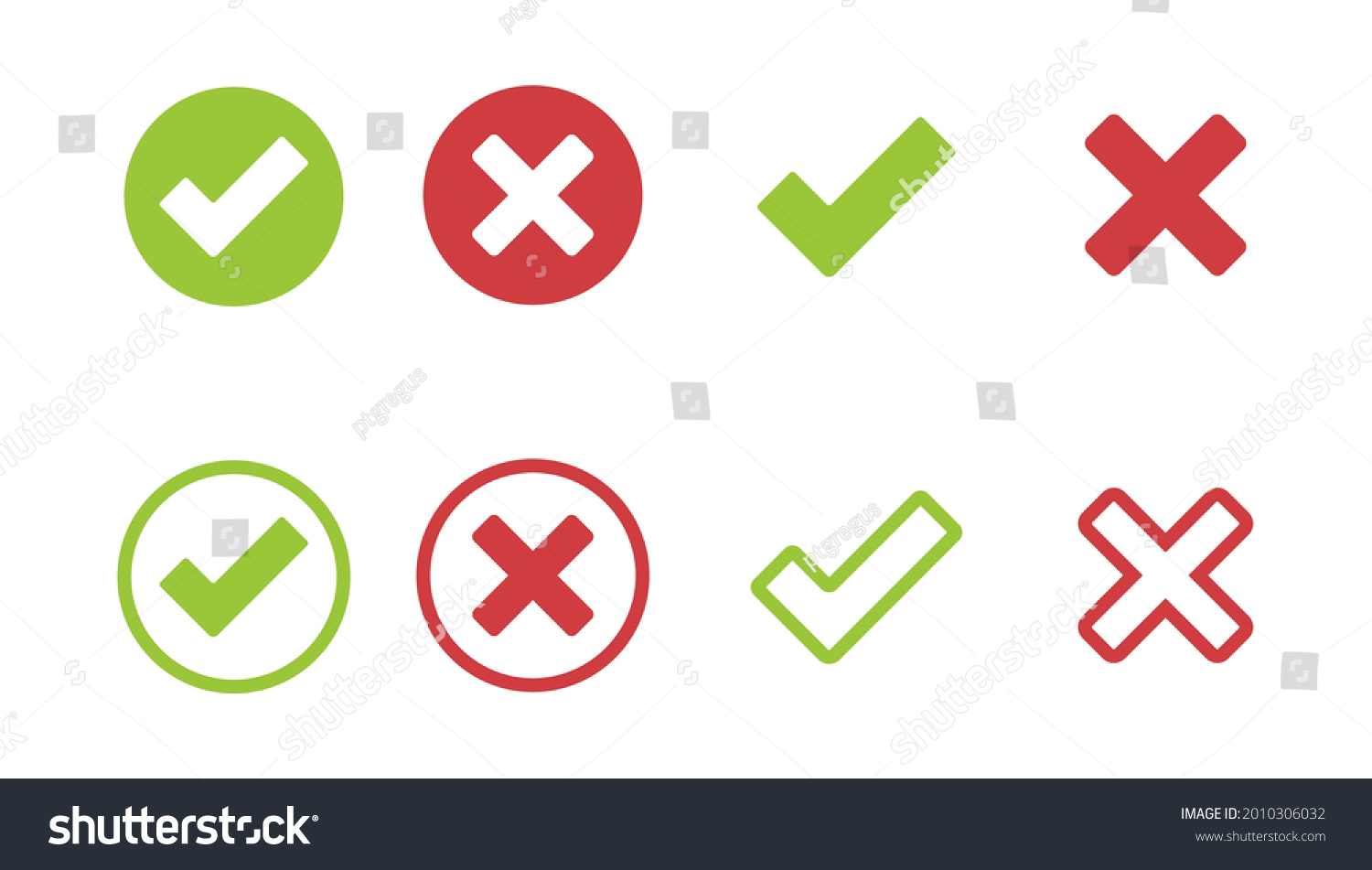 Icon Collection Green Checkmark Red Cross Stock Vector Royalty Free