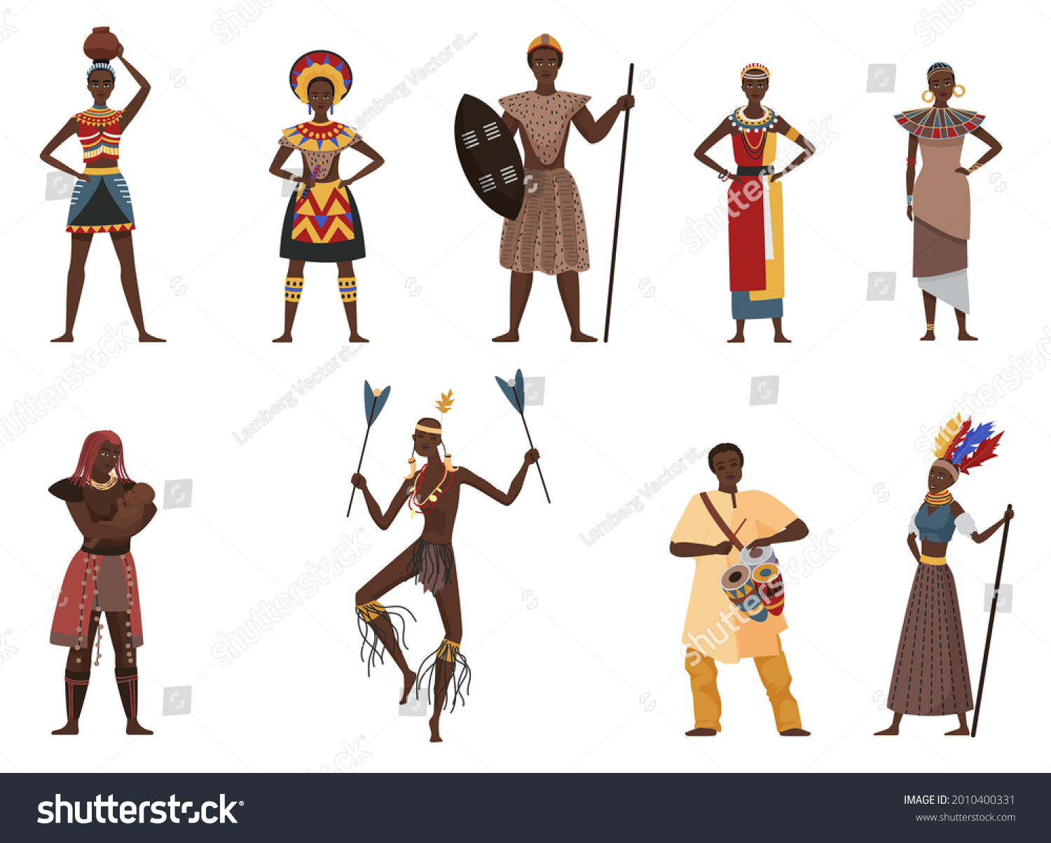 African Tribe People Native Village Ethnicity Stock Vector (Royalty ...