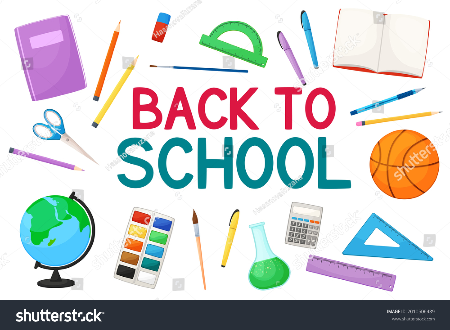 Cartoon Set School Items Back School Stock Vector (Royalty Free ...