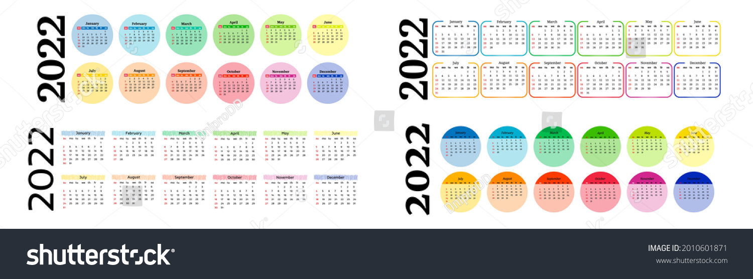 Set Four Horizontal Calendars 2022 Isolated Stock Vector (Royalty Free ...