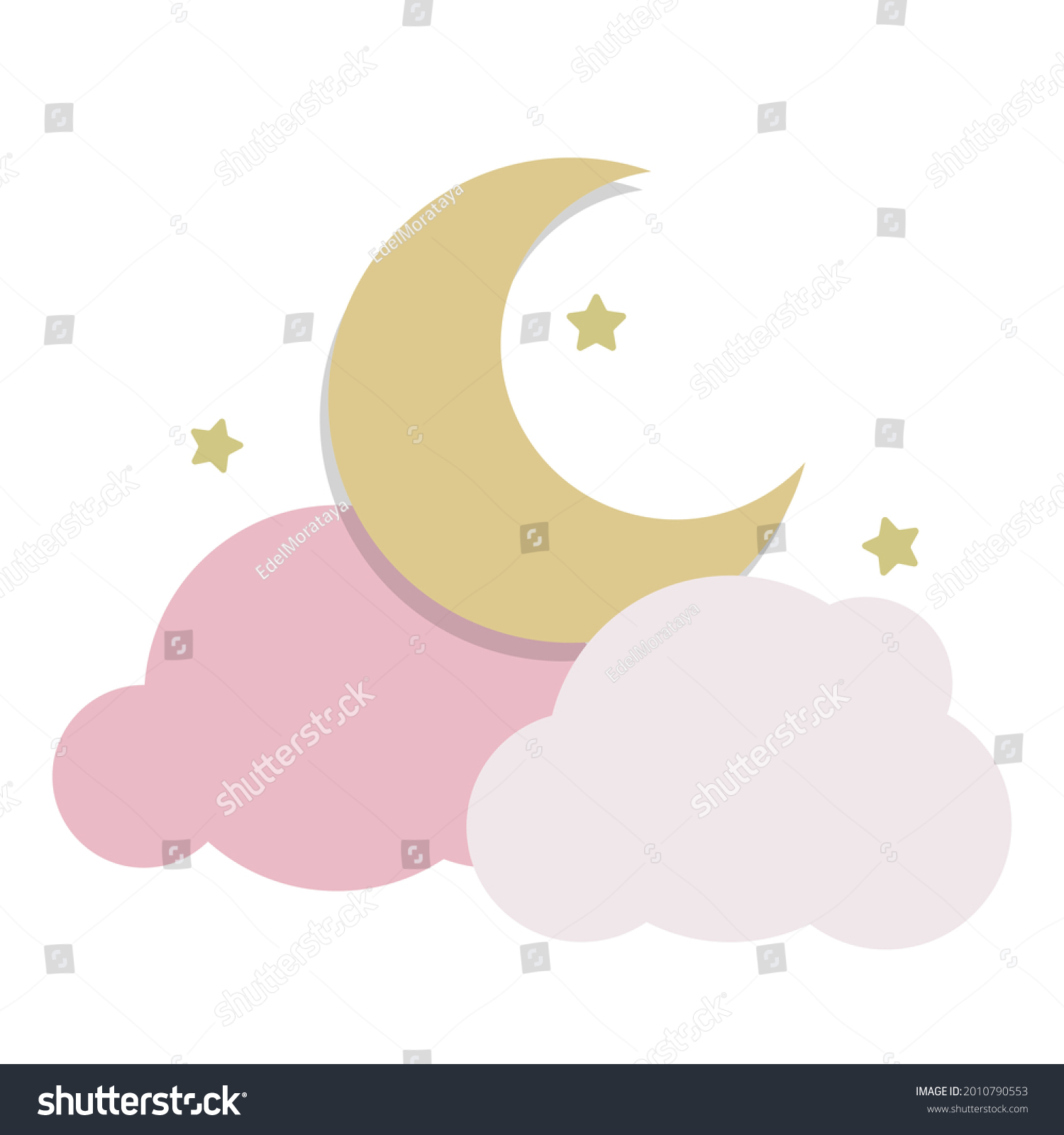 Golden Moon Stars Pink Clouds Flat Stock Vector (Royalty Free ...