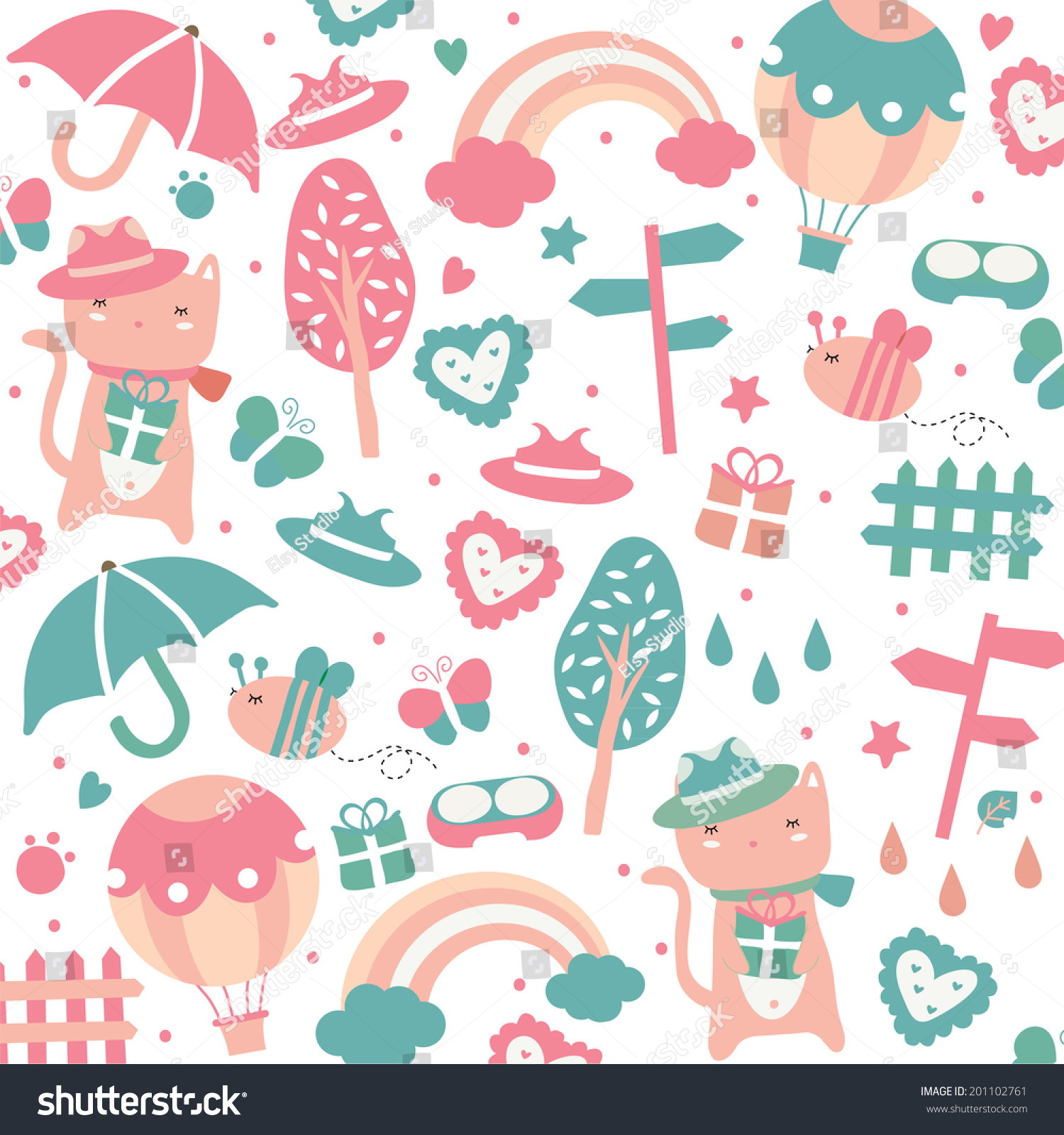 Spring Cat Wallpaper Stock Vector (Royalty Free) 201102761 | Shutterstock