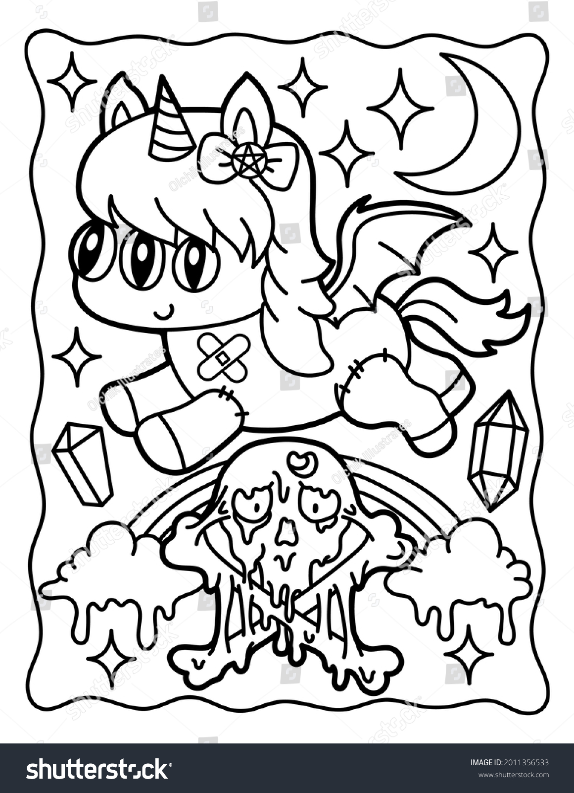 Halloween Coloring Page Unicorn 3 Eyes Stock Illustration 2011356533 ...