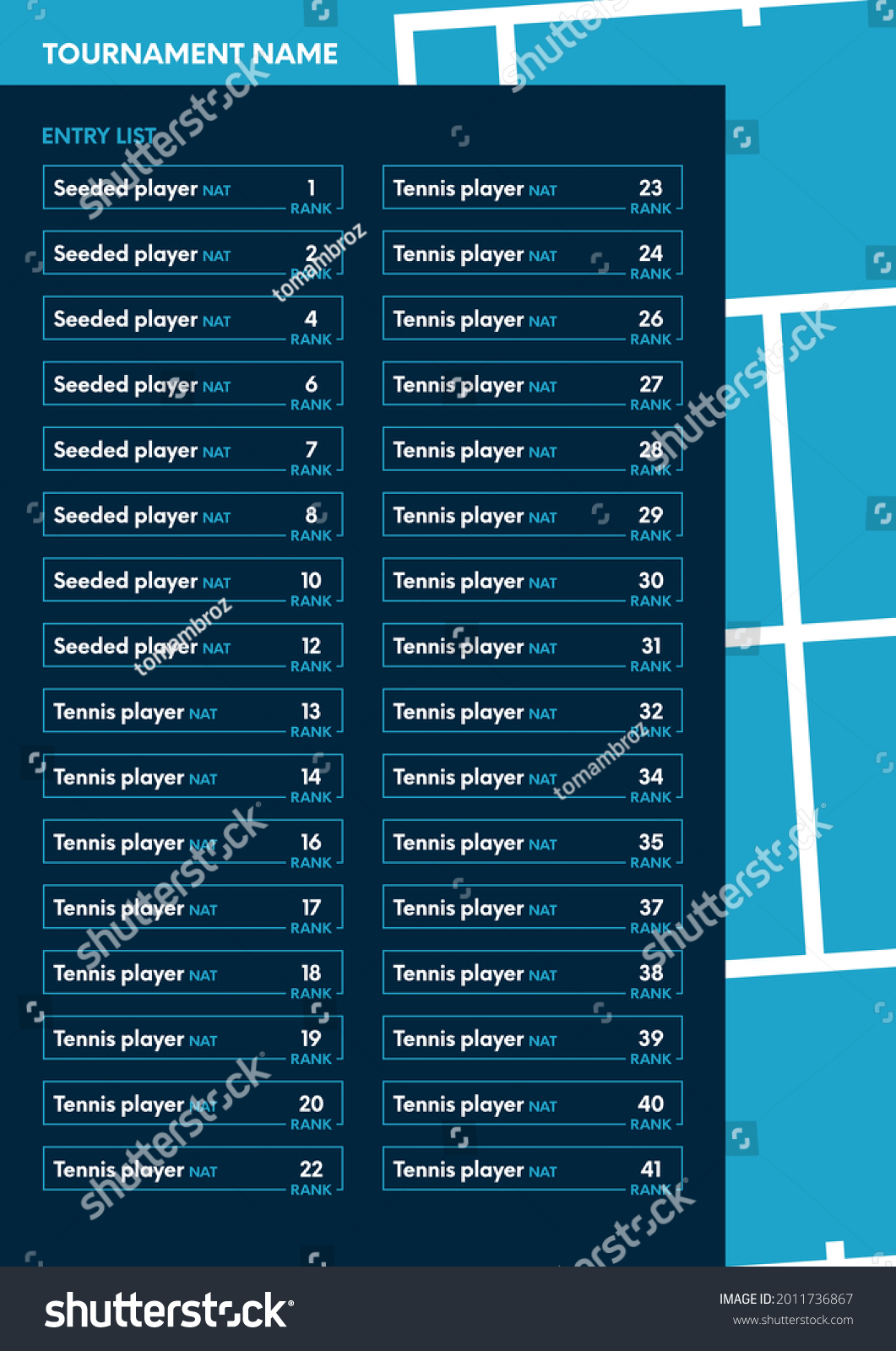 Vector Tennis Entry List Template Blue Stock Vector (Royalty Free