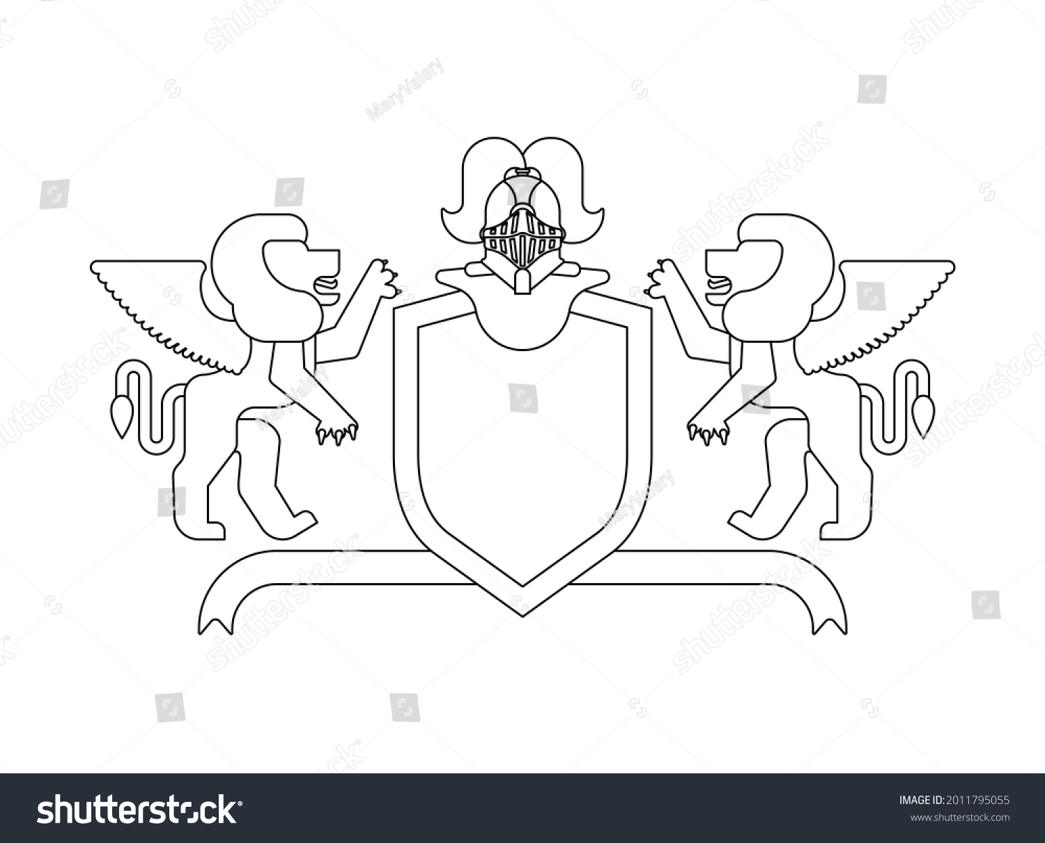 Heraldic Shield Winged Lion Knight Helmet Stock Illustration 2011795055