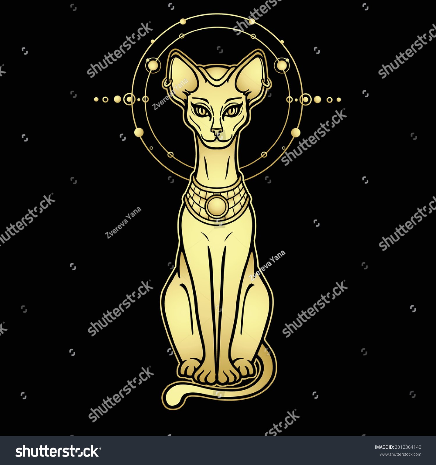 Animation Portrait Ancient Egyptian Goddess Bastet Stock Vector 