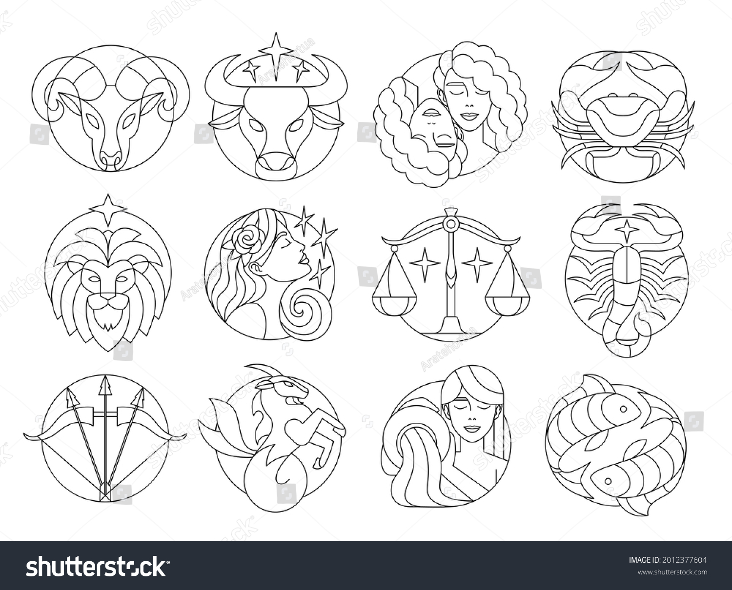 Set Traditional Western Zodiac Signs Vector Stock Vector (Royalty Free ...