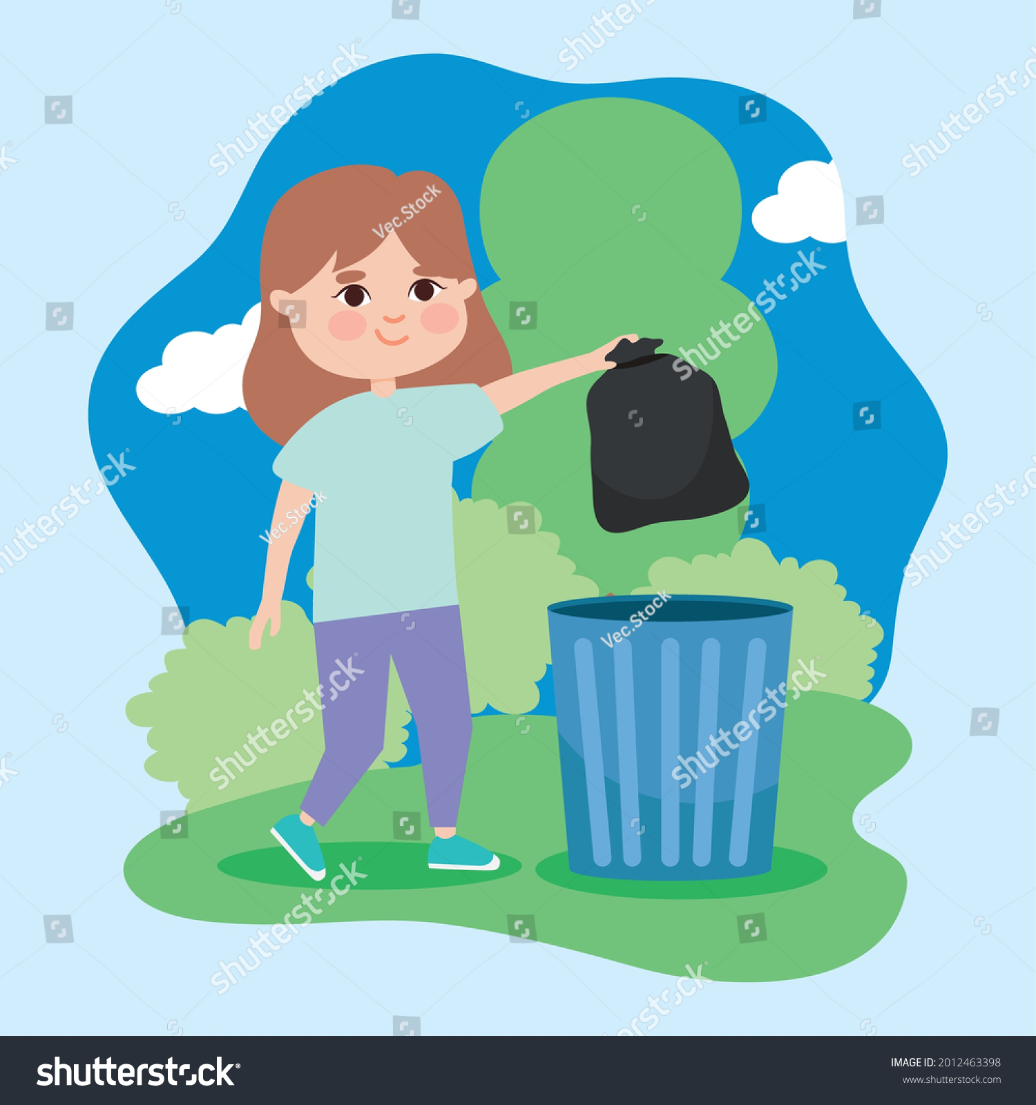 Woman Taking Out Trash Can Stock Vector Royalty Free 2012463398 Shutterstock 