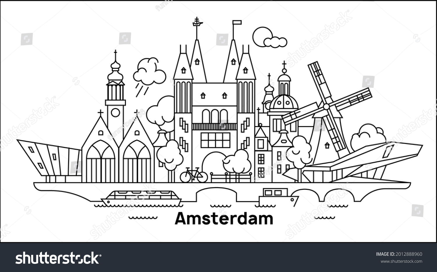 Amsterdam City Outline Skyline Minimal Style Stock Vector (Royalty Free ...