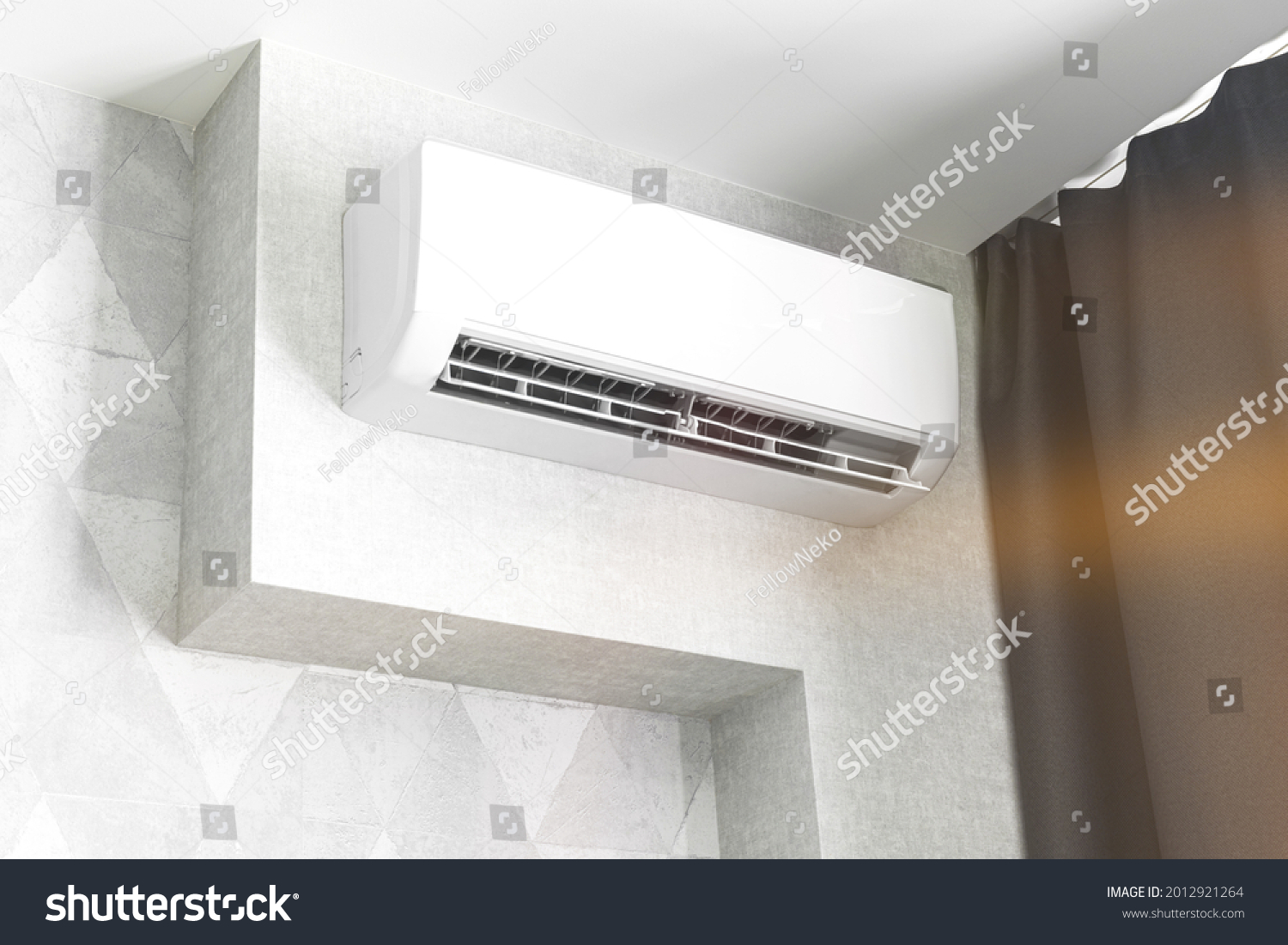 Air Conditioner System On White Wall Stock Photo 2012921264 Shutterstock   Stock Photo Air Conditioner System On White Wall Living Room Interior Modern Design Concept Background 2012921264 