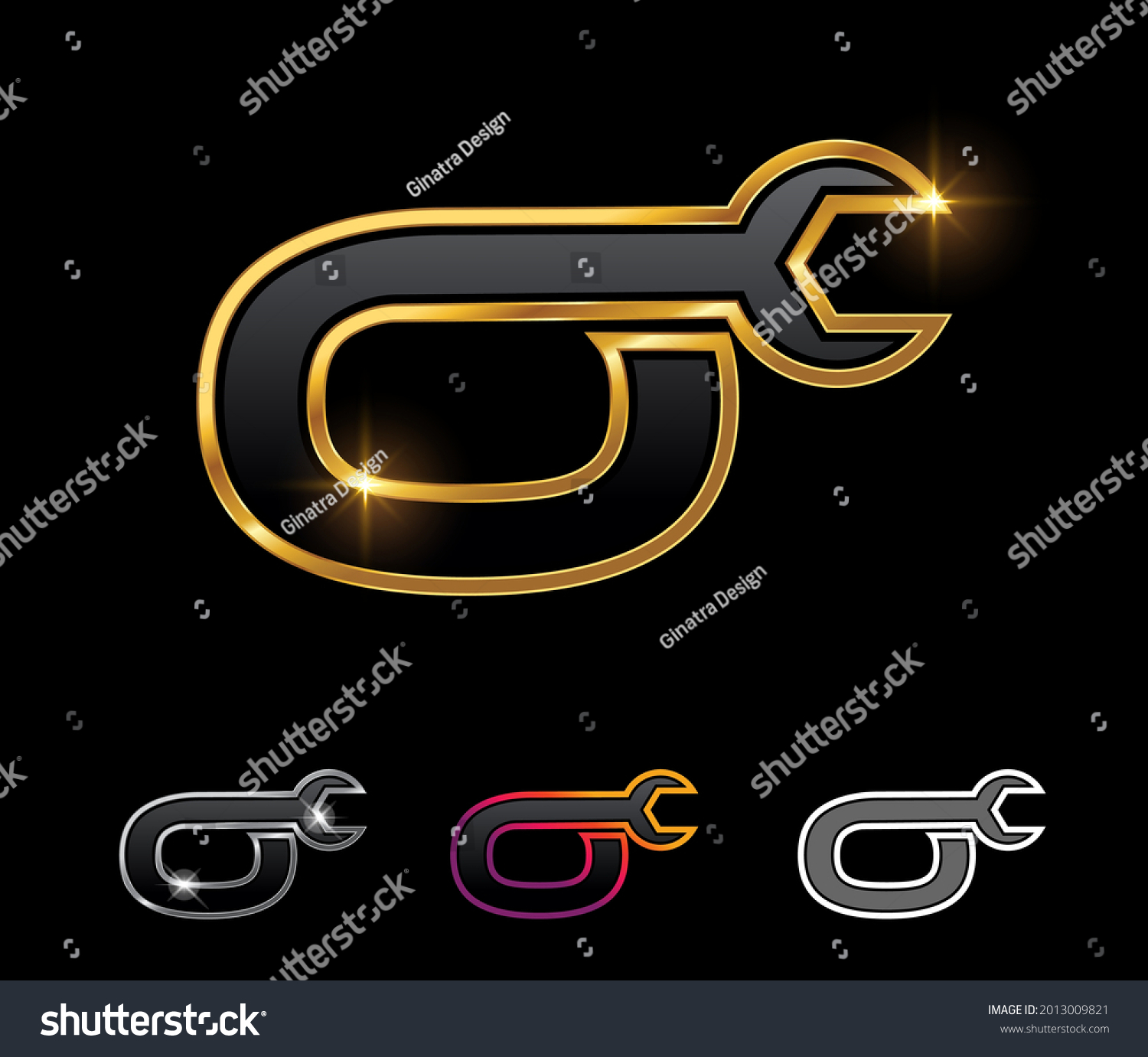 Vector Illustration Set Golden Mechanic Monogram Stock Vector (Royalty ...