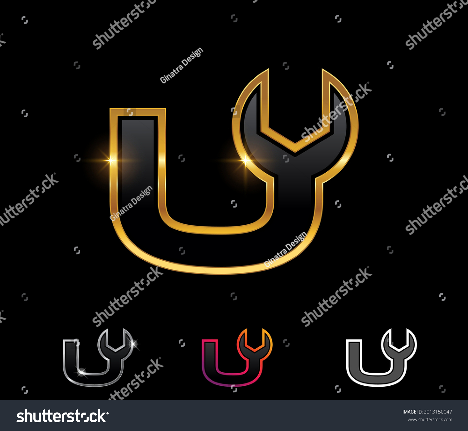 Vector Illustration Set Golden Mechanic Monogram Stock Vector (Royalty ...