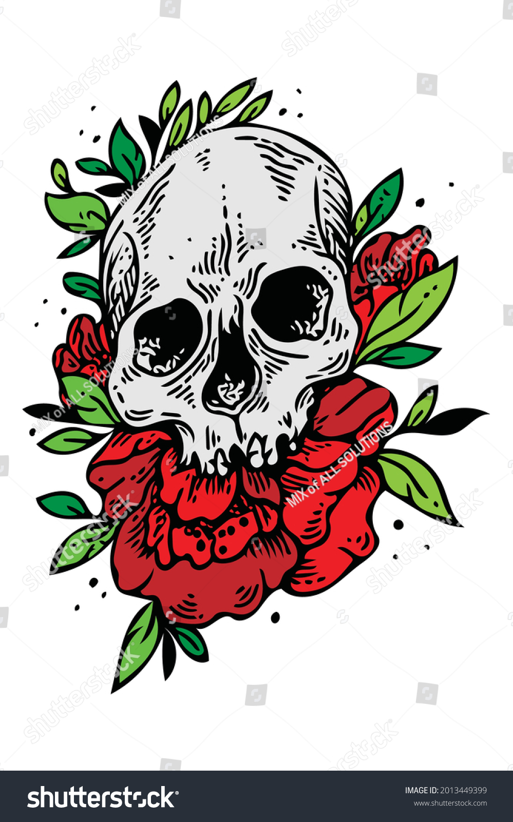 Skull Flowers Roses Drawing By Hand Stock Vector Royalty Free 2013449399 Shutterstock 9399