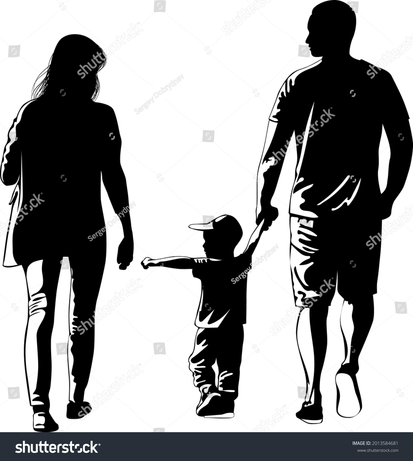 Black White Silhouette Image Walking Family Stock Vector (Royalty Free ...