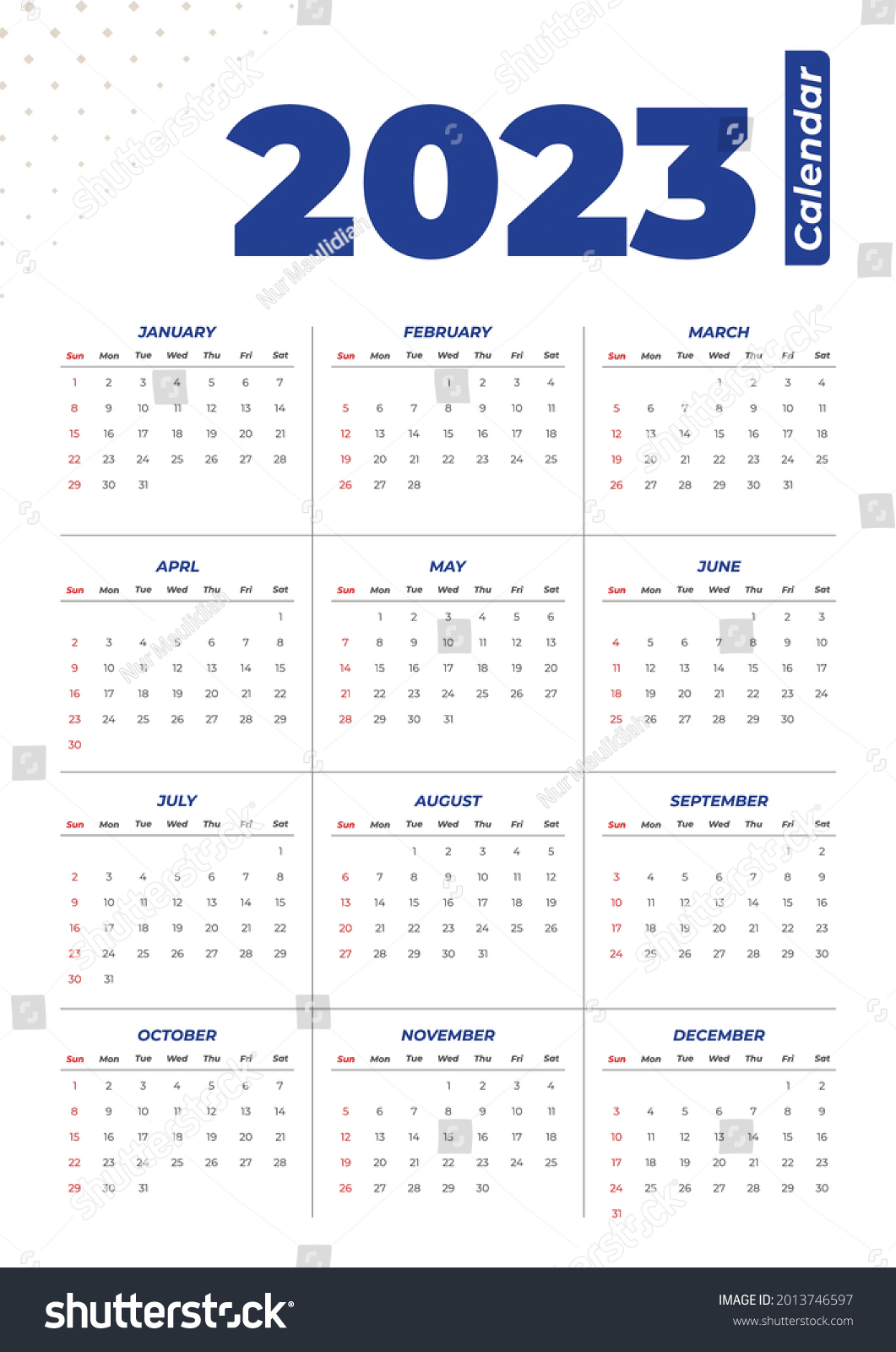 2023 Simple Basic Calendar Template Stock Vector (Royalty Free ...