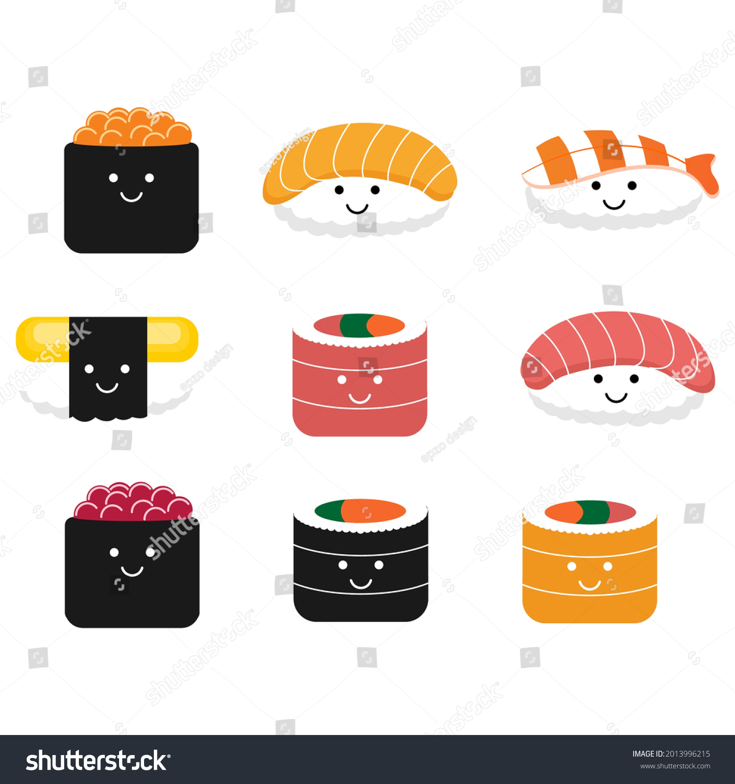 Suhsi Illustration Cartoon Set Vector Design Stock Vector (Royalty Free ...