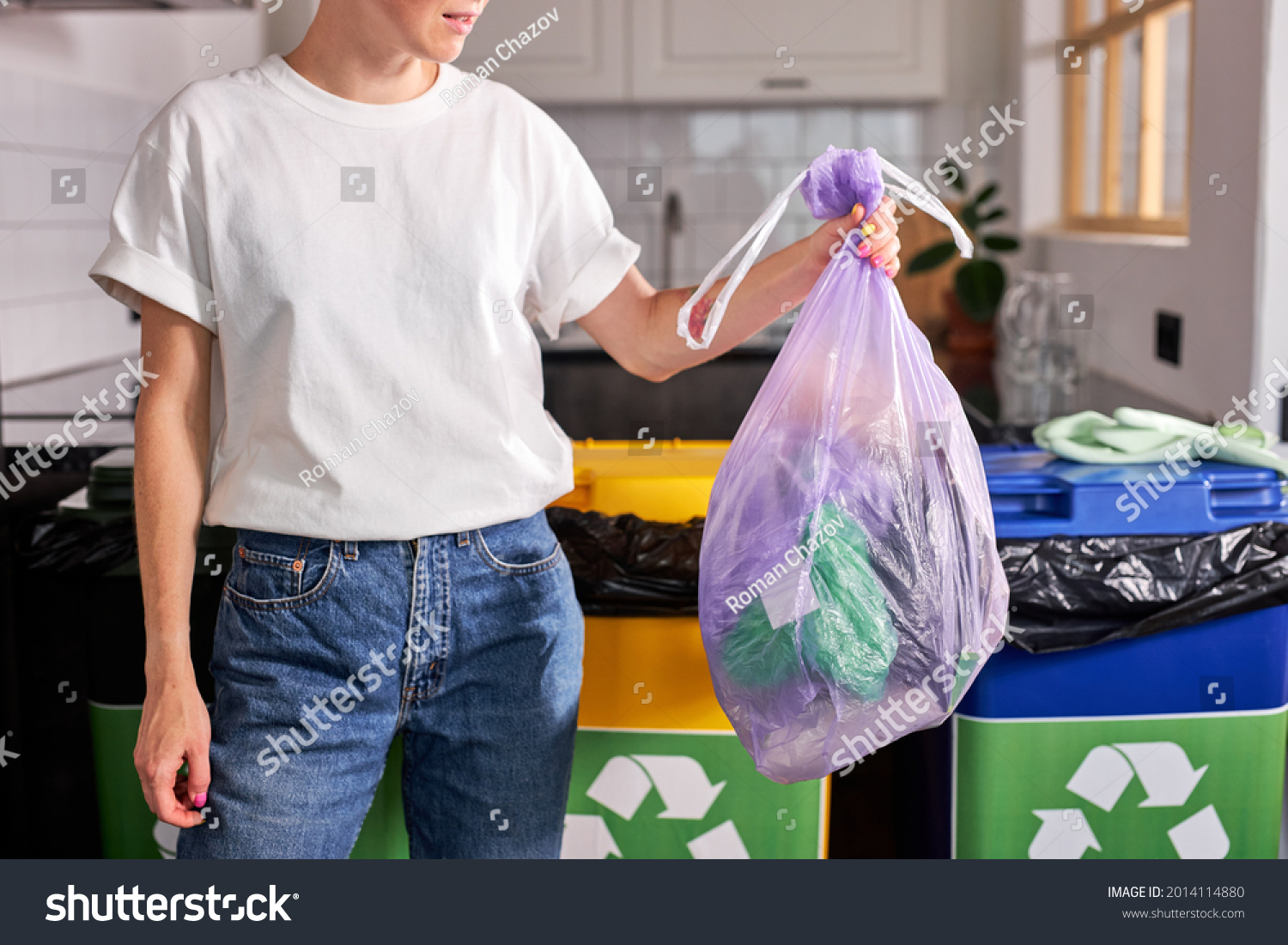 Young Woman Throws Garbage Bag Trash Stock Photo 2014114880 | Shutterstock