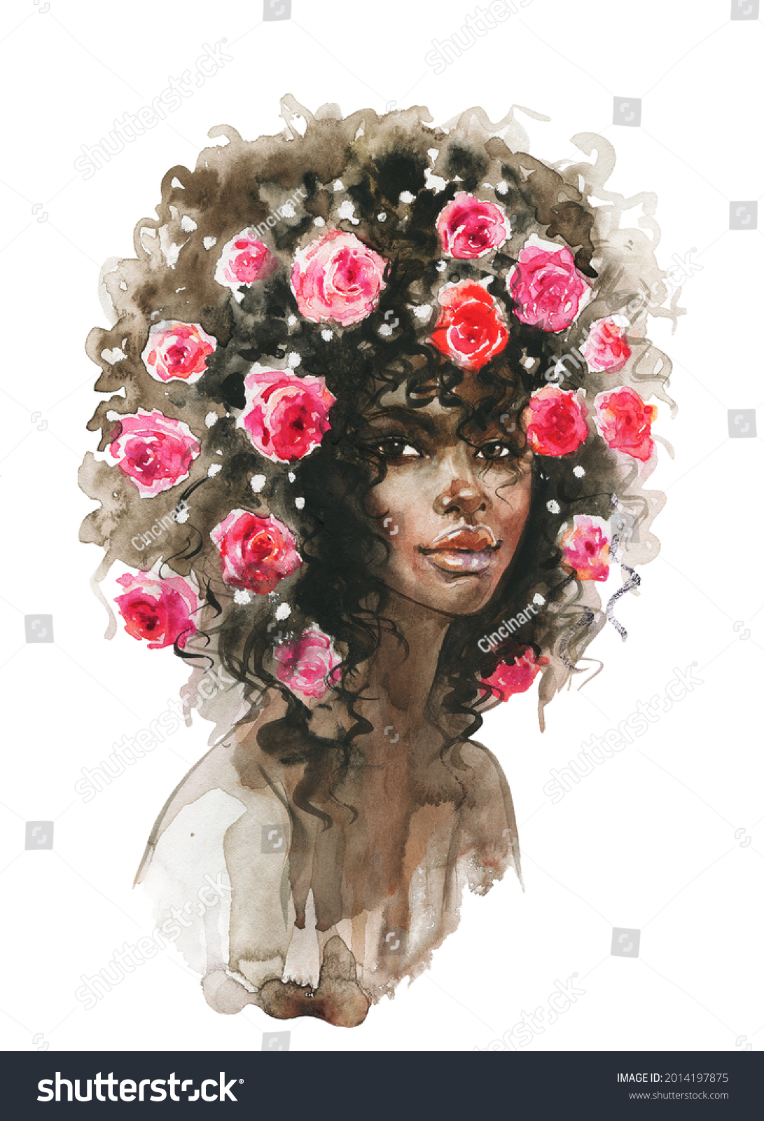 Hand Drawn Young African Woman Pink Stock Illustration 2014197875 ...