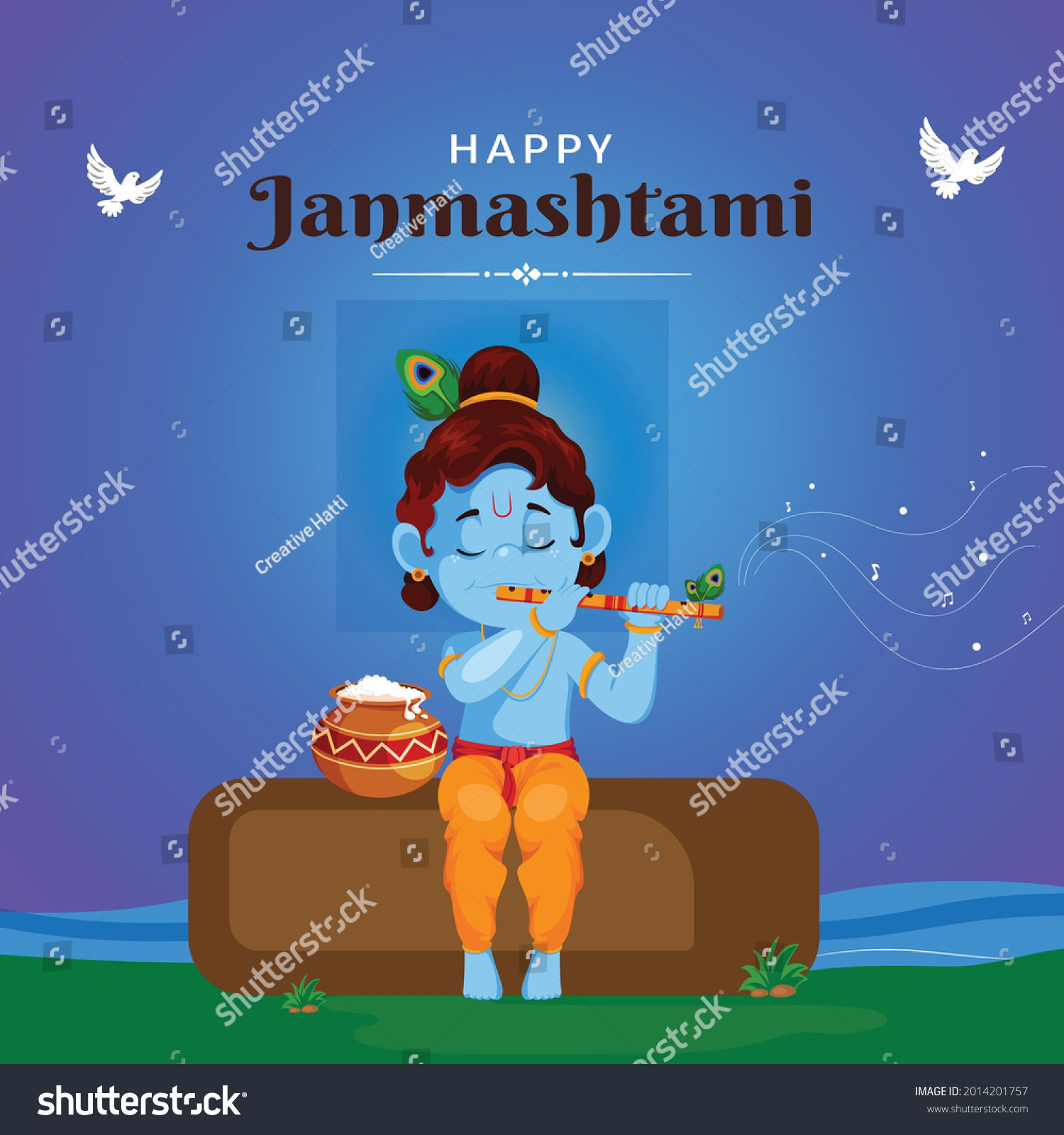 Banner Design Happy Janmashtami Indian Festival Stock Vector (Royalty ...