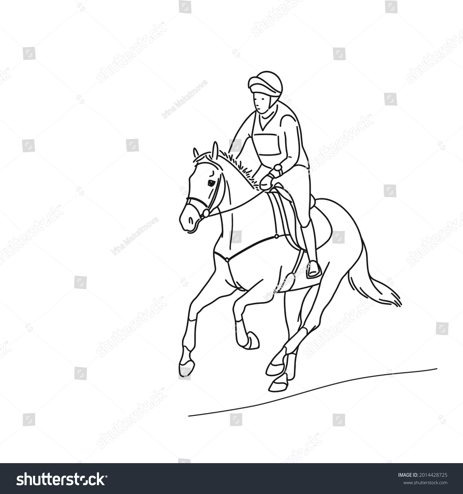 Line Portrait Rider Warmblood Horse Galloping Stock Vector (Royalty ...