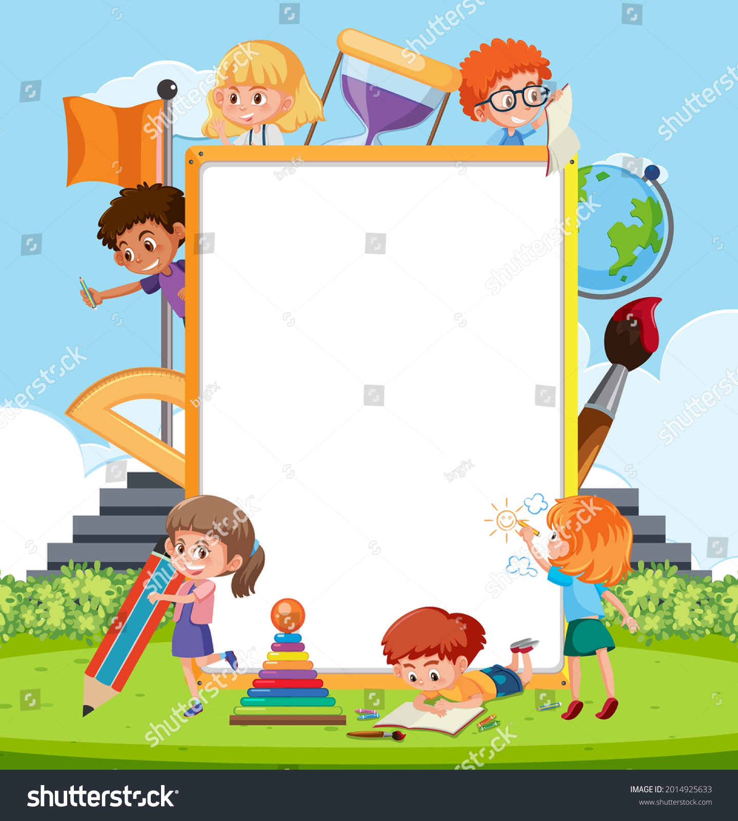 Empty Board Many Children Cartoon Character Stock Vector (Royalty Free ...