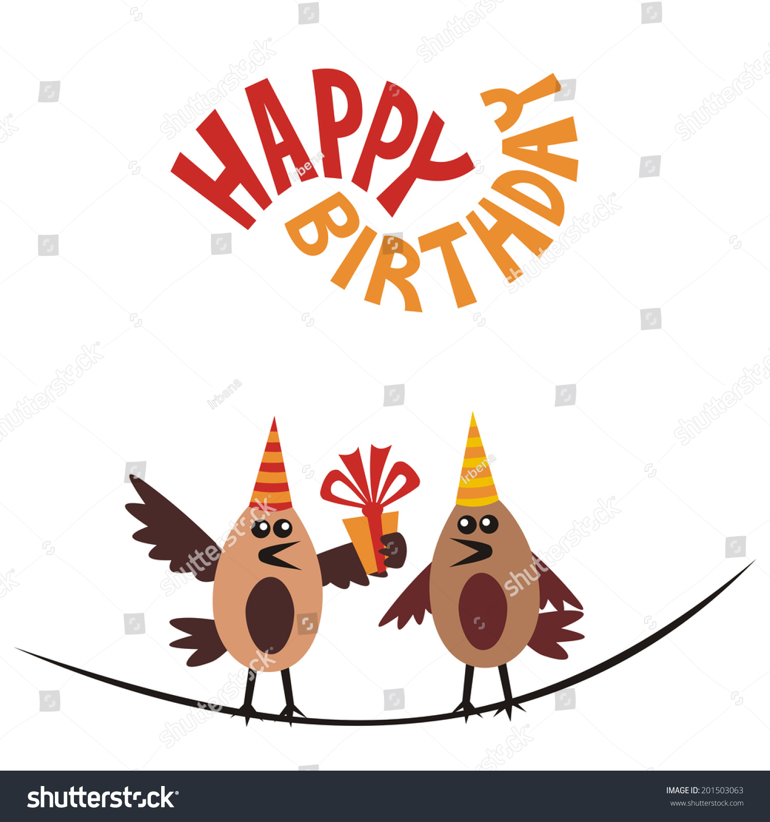 Happy Birthday Greeting Card Birds Gift Stock Vector (Royalty Free ...